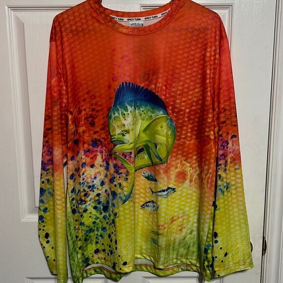 🔥🔥 SPICY TUNA All Over Print Performance Polyester Shirt - EXCELLENT - Sz 2XL - Picture 1 of 9